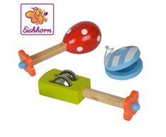 Eichhorn 100003401 Set de Musique avec hochet Kastagnette, Maraca (3 pièces) , Bois de chêne - Version Allemande
