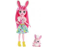 Enchantimals Mini-poupée Bree Lapin et figurine animale Twist, aux longs cheveux roses, avec jupe amovible et faux col, jouet pour enfant, FXM73