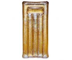 Jet Lag DI9015 Matelas bouée gonflable Doré et transparent à paillettes dorées PVC H22 x 82 x 181 cm