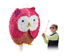 Relaxdays- Pinata à Suspendre Hibou Chouette pour Enfants à remplir Anniversaire Jeux décoration, Rose, 10025177, Bonbon