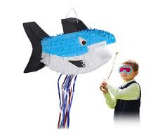 Relaxdays Pinata Requin, à Suspendre, pour Enfants, A remplir, Anniversaire Jeux décoration, Bleu, 10028080
