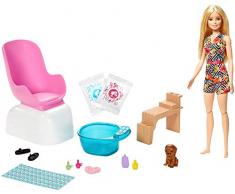 Barbie Métiers Coffret Soins & Beauté, poupée blonde articulée, figurine chiot, accessoires de pédicure et de manucure, jouet pour enfant, GHN07