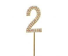 Gifts SHATCHI-787 Décoration de gâteau numéro 2 Doré brillant Diamant anniversaire anniversaire