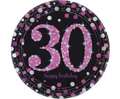 amscan 9900596 23 cm Celebration 30e Anniversaire Assiettes en Papier prismatique