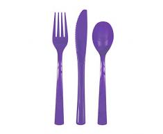 Unique Party 39536-Lot de Couverts en Plastique pour 6 Invités-Violet Néon-18 Pièces, 39536, multicolore