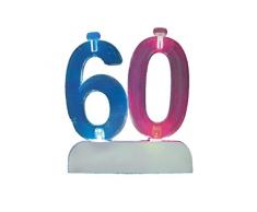 Unique Party - 37546 - Bougeoir dAnniversaire Clignotant aux Couleurs Changeantes - Numéro 60 avec 4 Bougies