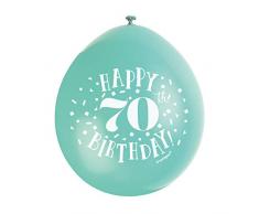 Unique Party 56054 - Ballons de Baudruche - 23 cm - Happy 70th Birthday - Assortiment de 10
