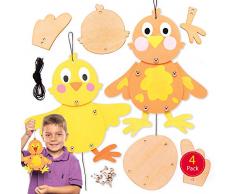 Baker Ross Kits de marionnettes Poussins Bois (Paquet de 4) -Loisirs créatifs de Pâques, AT417