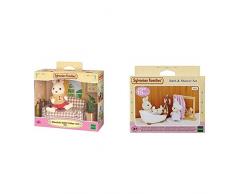 SYLVANIAN FAMILIES - Chocolat Père avec canapé & 5022 - Ensemble Baignoire et Douche - Mini-Poupée