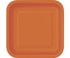 Unique Party - 32240 - Paquet de 16 Assiettes Carrées en Carton - 18 cm - Orange