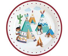 amscan 9904132 Lot de 8 Assiettes en Papier Tipi et Tomahawk Multicolore