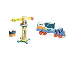 Vilac - 2357 - Grue de Docker rotative et dotée & 2358 - Camion - Jouet en Bois avec Embout magnétique