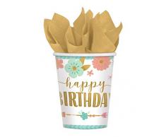 Amscan International 582106 papier et plastique Vaisselle, tasse Boho Birthday Girl 266 ml