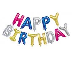 Idena 38207 Happy Birthday Ballons de 38 cm de haut avec paille pour la mise en marche à lair, décoration de suspension, anniversaire, fête, décoration danniversaire.