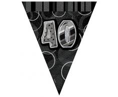 Unique Party - 90804 - Guirlande Fanions de 40e Anniversaire - 2,7 m - Noir Glitz