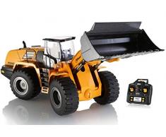 Top Race Le tracteur de construction de chargeur frontal jumbo à télécommande fonctionnelle à 10 canaux fonctionnels, le jouet de bouteur en métal peut creuser jusquà 3,5 lb, échelle 1: 14. TR-213