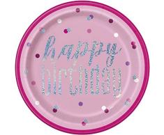 Unique Party- Assiettes en carton, 83605, Rose/argenté