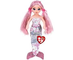 Ty -TY02300 - Sea Sequins - Peluche à sequins Cora la Sirène rose 50 cm