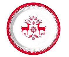 Procos 86932 Lot de 8 Assiettes en Carton Motif élan Rouge/Blanc 23 cm