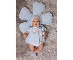 MUÑECAS GUCA - Poupée Rebond Gala avec Robe et Capote imprimé Floral Bleu avec taie doreiller Fleur 46 cm, Multicolore (18012)