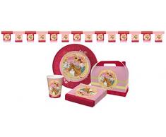 Fun Unlimited Set de fête Bibi et Tina, 31 pièces, 6 gobelets, Assiettes et boîtes de fête, 12 Serviettes et Une Guirlande pour Anniversaire denfant et fêtes à thème.
