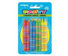 Unique Party 37582 7,6 cm Multicolore rayé Bougies danniversaire (Lot de 8)