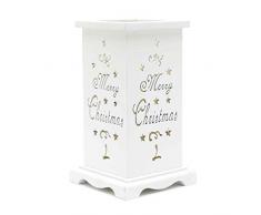 Gifts SHATCHI-1283 Lot de 4 bougies LED Shatchi sans flamme avec support en bois gravé Merry Christmas Blanc