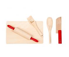 Glow2B Allemagne – Ustensiles de Cuisine en Bois 5 pièces – Rouleau à pâtisserie – Planche en Bois – Spatule Cuillère – Couteau