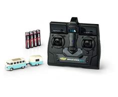 Carson 500504122 500504122-1:87 VW T1 Samba Bus avec remorque 2,4 GHz RTR, télécommande 2,4 GHz avec Prise de Charge, 4 Piles émetteurs AAA, avec éclairage LED, Turquoise