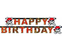 amscan - 551942 - Guirlande Happy Birthday Pirate - 180 x 15 cm - Rouge/Noir
