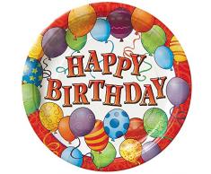 Unique Party - 23604 - Paquet de 8 Assiettes en Carton - Anniversaire Ballons - 18 Cm