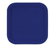 Unique Party - 30950 - Paquet de 16 Assiettes Carrées en Carton - 18 cm - Bleu Marine