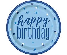 Unique Party- Assiettes en Carton, 83597, Bleu/argenté