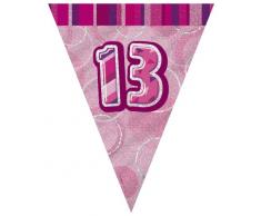 Unique Party - 90949 - Guirlande Fanions de 13e Anniversaire - 2,7 m - Rose Glitz