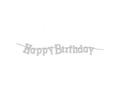 Novelties-SK97097 Forum Novelties SK97097 Guirlande Happy Birthday avec Paillettes, Silver