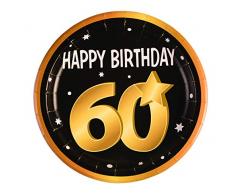 Forum Novelties-60th Birthday Paper Plates (8 in pkt) Assiettes, X81640, Black, Gold, White