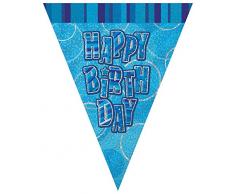 Unique Party - 92078 - Guirlande Fanions dAnniversaire - 2,7 m - Bleu Glitz