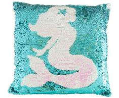 Sambro SAM-4745 Coussin avec Paillettes, sirène en Blanc et Turquoise, env. 30 cm, Multicolore