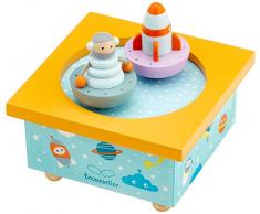 TROUSSELIER - Robot & Fusée - Boîte à Musique Dancing - Idéal Cadeau de Naissance - 2 Figurines Amovibles - Fonctionnement Simple - Musique Moon River - Colori Bleu