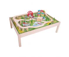 Bigjigs Table en Bois avec Circuit de Train, Pont et Tunnel (BIBJT040)