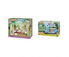 SYLVANIAN FAMILIES-Le Cabinet médical Poupées et Accessoires, 5096, Multicolore, Norme & Le Bus Arc-en-Ciel Animaux Mini-Univers, 5317, Multicolore