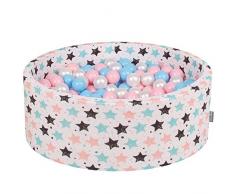 KiddyMoon 90X30cm/200 Balles ∅ 7Cm Piscine À Balles pour Bébé Rond Fabriqué en UE, Ecru:Baby Blue-Rose Poudré-Perle