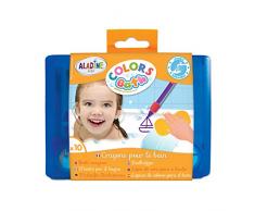 Aladine - Colors Bath - Crayons pour le Bain - Feutres de Bain - Pour Dessiner sur la Baignoire ou Sous l’Eau - Avec boîte de rangement - À partir de 3 Ans