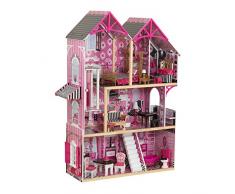 KidKraft 65944 Maison de poupées en bois Bella incluant accessoires et mobilier, 3 étages de jeu pour poupées 30 cm