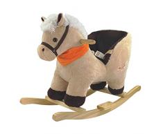 Bieco 74000422 Peluche à bascule Cheval avec armature, ceinture de sécurité et dossier, balançoire en peluche, 9 m+, marron - Version Allemande