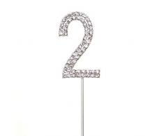 Gifts SHATCHI-788 Décoration de gâteau numéro 2 Argenté scintillant Diamant Anniversaire Fête Anniversaire