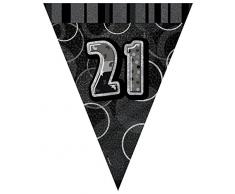Unique Party - 90802 - Guirlande Fanions de 21e Anniversaire - 2,7 m - Noir Glitz