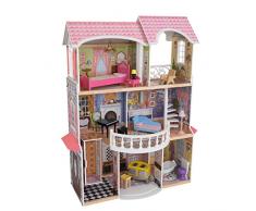 KidKraft-65907 KidKraft 65907 Maison bois Magnolia incluant accessoires et mobilier, 3 étages de jeu pour poupées 30 cm, Multicolore