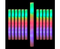 Relaxdays 10024361 Lot de 12 bâtons Lumineux à LED en Mousse avec 3 Modes d’éclairage Piles incluses Blanc