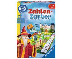 Chiffres magiques : recherche au trésor avec les chiffres de 1-10 / 1 bâche de jeu en trois parties / 1 cadenas magique / 40 cartes de jeu / 4 figurines de jeu / 6 pieds de rangement / 1 notice de jeu